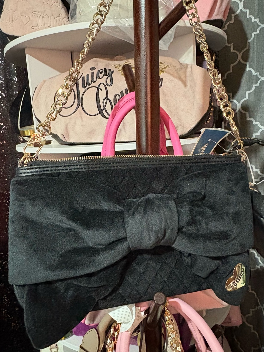 Juicy Couture Black Bow Clutch with Gold Chain